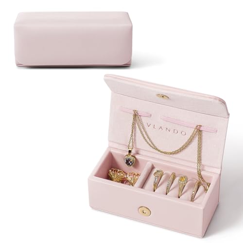 Vlando Small Jewelry Box, Mini Jewelry case for Rings Necklace Earrings, Portable Jewelry Storage Organizer with Magnetic Switch,Birthday,Christmas Gift for her - Pink