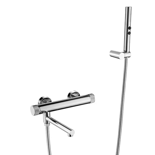 GFHOOZ Miscelatore per Doccia, Rubinetto da Parete per Vasca, Pieghevole, Caldo e Freddo, con Tubo Flessibile da 1,5 m, Miscelatore per Vasca da Parete con soffione Cromato.
