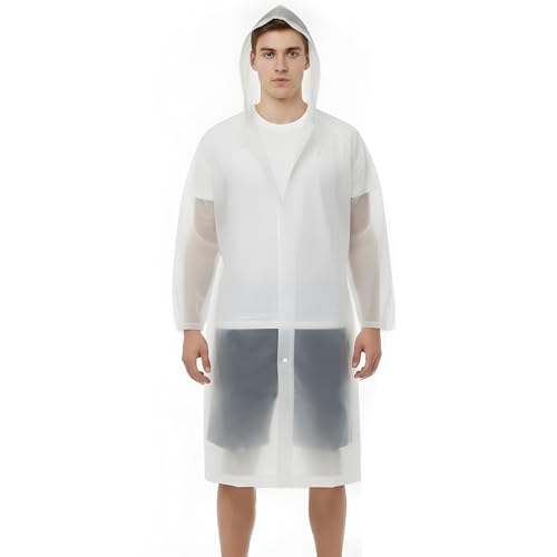 Loomluxe EVA Raincoat for Adults - Reusable Transparent Poncho Waterproof & Breathable Rain Wear for Women and Men (1 White)