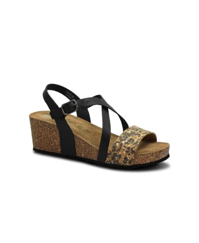 Sandalias Grunland SB1922 con cuña de mujer en piel suave negra