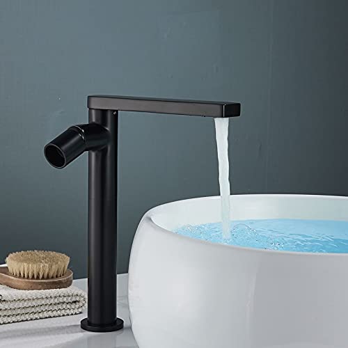 CWHHTVBI Grifo de Lavabo Alto for baño, Color Negro, con Montaje en Cubierta, manija Redonda, Mezclador Agua fría y Caliente, Grifo grúa a Juego(Noir)