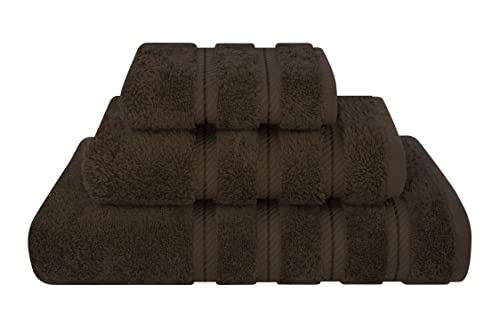 American Soft Linen, Luxurious & Complete Set of 3 Piece Towel Set for Kitchen and Bathroom, Cotton for Maximum Softness and Absorbency, Chocolate Brown