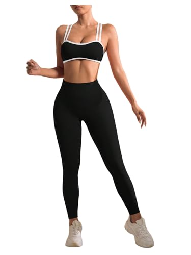 SHENHE Women's Seamless Workout Set Cross Back Sports Bra High Waist Leggings 2 Piece Tracksuit