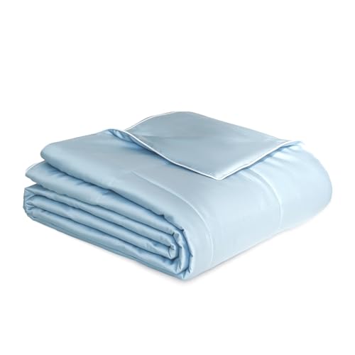 Image of THXSILK All-Season Mulberry Silk Comforter & Blanket, 100% Pure Natural Silk Filling, Lightweight Soft Bed Cover for Bedroom, Sofa, Camping, Cozy Machine Washable Luxury Bedding(King 106 inchx90 inch, Blue)
