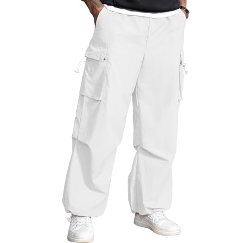 Men's Baggy Cargo Pants Vintage Casual Drawstring Parachute Pant Loose Fit Jogger Streetwear Pants with Pockets