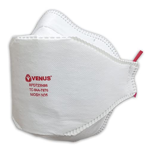 Image of VENUS V-1100 RPD723 N95 Medical Respirator Mask, White, Pack of 15 | NIOSH Certified | Fold Flat Beetle Style | Anti-Pollution Dust Protection | Comfortable Unisex Head Loop with Adjuster