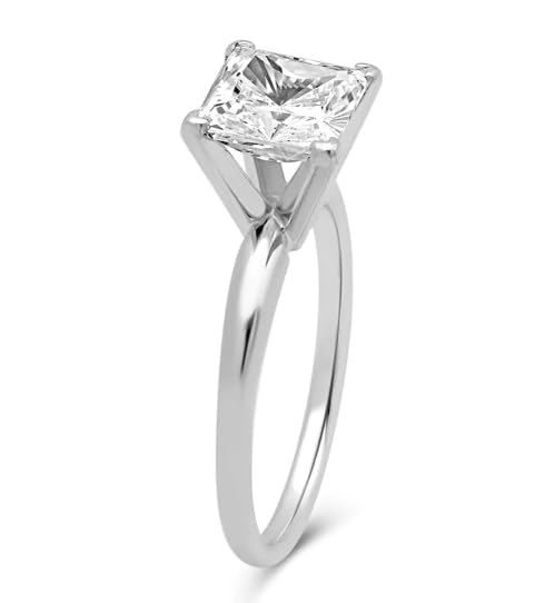 18K White Gold Created White Sapphire Princess Cut Engagement Wedding Ring Plated4