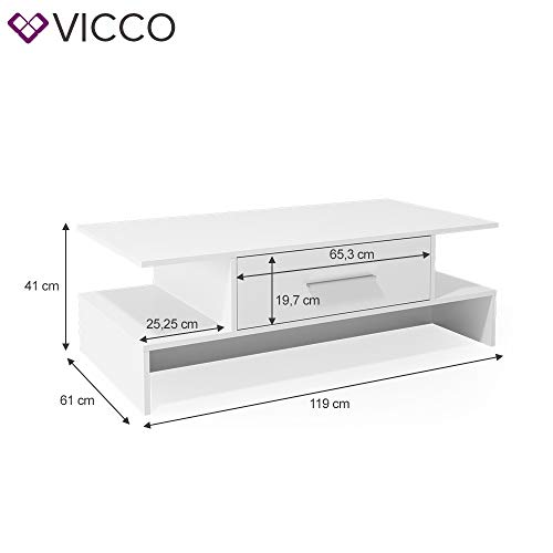 VICCO Couchtisch TADE Weiß Sofatisch Kaffeetisch Beistelltisch Ablage Schublade – Bild 4