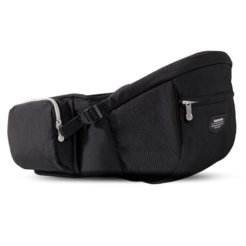 Image of Sunveno Baby Carrier with Hip Seat,Ergonomic Baby Hip Carrier, Front-Facing Baby Holder, Anti-Slip Seat Surface, Wide and Adjustable Waistband, Multiple Pockets, Newborn to Toddler up to 45lbs, Black