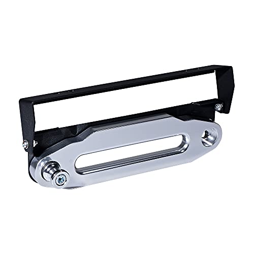Anzios Silver 1X Synthetic Winch Rope Hawse Fairlead + 1X Steel Winch Stand + Black Flip-Up License Plate Holder for Off-Road 4X4 Snow Plow Trailer10 Mounted Screws 3/8 1/2 Synthetic Rope