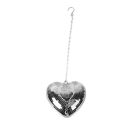 Bola espejada en forma de corazón, decoración reflectante de espuma con cadena y gancho, adorno para fiestas, bodas y eventos especiales (plata) miniatura 1
