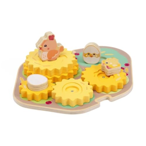 Chicco Jeu en Bois éducatif, Cycle de Vie, Engrenages rotatifs et Personnages empilables, Jeu d'encastrement et logique pour Enfants, 10 pièces incluses, pour Enfants à partir de 2 Ans