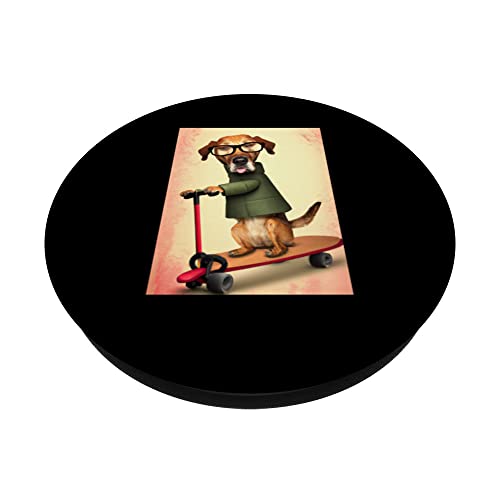 Dog driving kick scooter Rhodesian ridgeback riding scooter PopSockets Swappable PopGrip, Black - Image 2