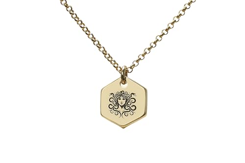 Collier Méduse géométrique et pendentif hexagone gravé unisexe