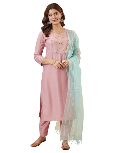 Image of MOKOSH Women's Silk Blend Kurta Pant with Dupatta | Kurta Set | Embroidery | Indian Kurta Outfit With Pant | Ethnic Kurta | 3 Piece Outfit