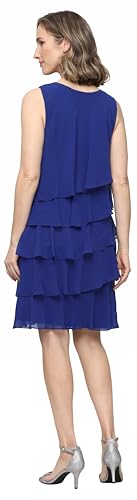 Image of S.L. Fashions Women's Chiffon Tiered Jacket Dress with Beaded Neckline Mother of the Bride, Cocktail, Or Wedding Guest Dress