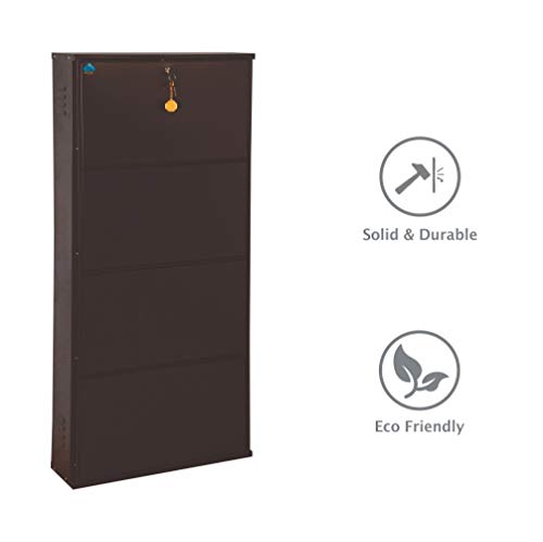 Image of DELITE KOM 24 Inch Wide, 4 Shelf Metal Shoe Rack Wall Mounted for Home with Central Lock | Holds Upto 12 Shoes or 20 Slippers Pair | 1 Year Warranty | (54 x 24 x 5 Inch, Coffee) | DIY | Space Saving