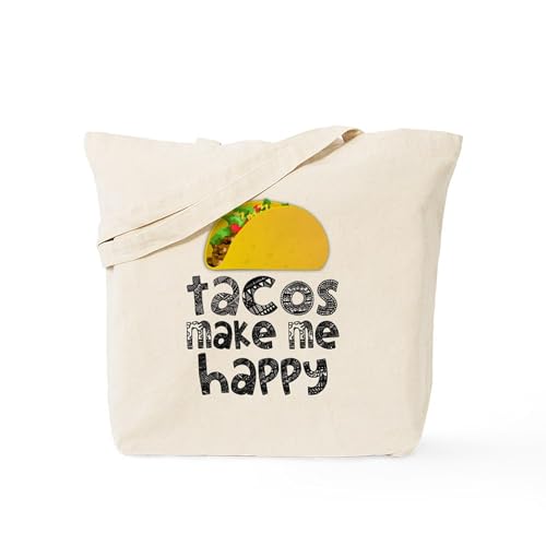 CafePress Tacos Make Me Happy Tote Bag Reusable Natural Beige Canvas Shopping Bag