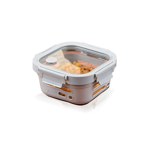 Image of GLASAFE Borosilicate Glass Lunch Box for Office w /t Air-Tight lid & Protective Silicone Sleeve | Tiffin Box for Men & Woman | Microwave & Dishwasher Safe | Leakproof Design | Set of 1-520ml,Grey