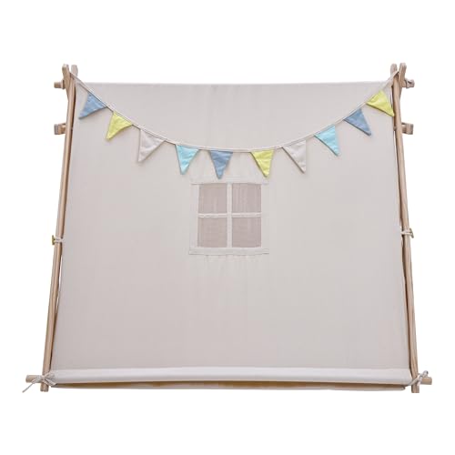 Sunny Sienna Tipi Tent in crème met vlaggen, raam & vloermat | Wigwam Speeltent / Speeltentje van 100% katoen & FSC 100% hout | Kindertent voor Binnen & Buiten 120 cm x 100 cm - Afbeelding 6