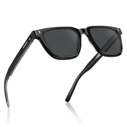 AVAWAY Óculos de sol polarizados para homens, proteção UV, armação quadrada de acetato, óculos de sol para dirigir ao ar livre, 02: armação preta brilhante e lente cinza, standard
