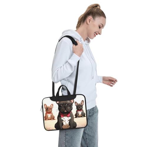 Housse ordinateur portable 15 pouces antichoc bandoulière sacoche motif bouledogue français design