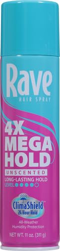Image of rave 4X Mega Unscented Aerosol Hairspray - Hair Spray for High Humidity Weather - 24-Hour Lasting Hold - Vitamin-Enhanced Hair Volume Spray - 11 oz (Pack of 2)
