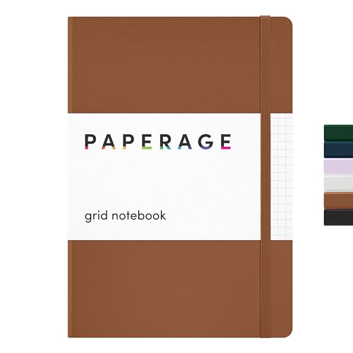 Image of PAPERAGE Graph Paper Journal Notebook, (Cognac), 160 Pages, Medium 5.6 in x 8 in - 100 GSM Thick Paper - Hardcover Grid Notebook for Work or School
