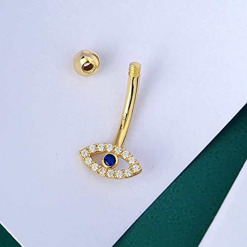 Cocharm 14K Solid Gold Belly Button Rings Yellow Gold Belly Piercing Evil's Eye Belly Rings Cute Real Navel Rings Gold 14K Navel Piercing Jewerly #TOP4