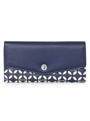 Image of Nautica Money Manager RFID Women's Wallet Clutch Organizer, Navy & White