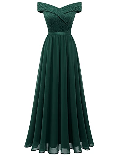 Bbonlinedress Vestidos de encaje para mujer, vestido de cóctel, vestido de fiesta de baile, vestido de dama de honor para boda, hasta la rodilla, vestidos de noche, Verde oscuro - Largo, M