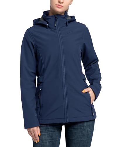 Outdoor Ventures Women's Softshell Jacket with Removable Hood, Insulated Windbreaker Waterproof Warm Fleece Lined Coat