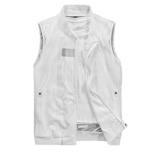 Vsadsau Men's Mesh Vest Fishing Solid Color Zipper Stand Collar Travel Photography Sleeveless Jacket