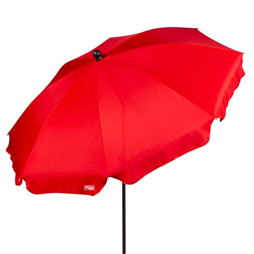 AKTIVE Sombrilla playa grande, 200 cm, Color rojo, Mástil acero, Inclinable y regulable en altura, Tejido poliéster, Protección UV30, Sombrillas grandes, Incluye funda transporte con asa (62333)