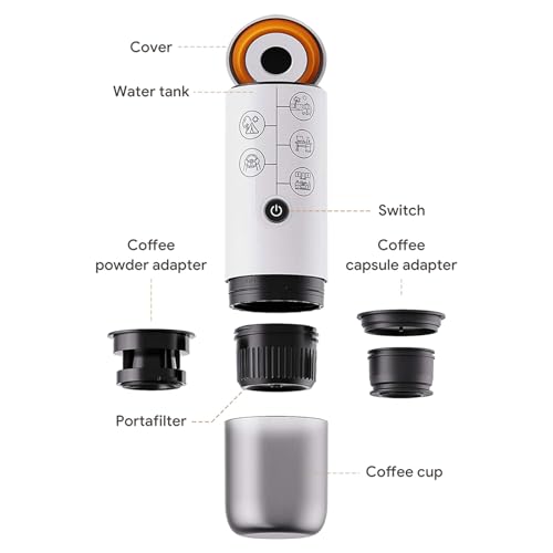 Zemusinet Tragbarer Espressokocher 2600 mAh wiederaufladbare Espresso-Kaffeemaschine Textur geeignet für Reisen und Camping – Bild 6