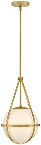 Lark Colby Small Pendant Light, Cased Opal Glass Globe, Modern, Retro, Lacquered Brass Finish