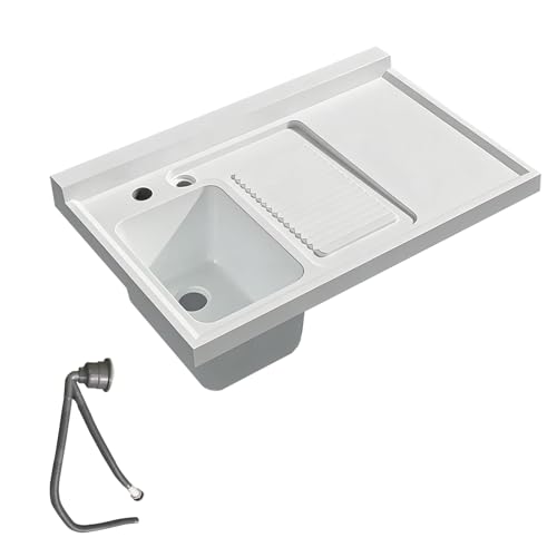 Pila Lavadero Bajo Encimera, Material de Piedra de Cuarzo, Tabla de Lavar Integrada, Fregadero con Desagüe Independiente, para Interiores y Exteriores(1000mm/39.4in)
