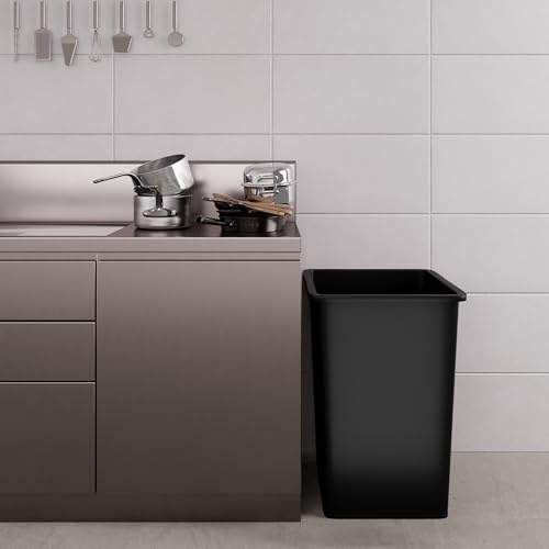 Image of 35 Gallon Black Square Commercial Trash Garbage Can | Outdoor Office Restaurant School Kitchen