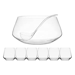 Mikasa Akimbo 8 Piece Punch Bowl Set with Acrylic Ladle, 11-Quart, Clear