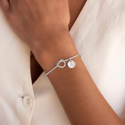 Image of M MOOHAM Mothers Day Gifts - Dainty Tie the Knot Letter A-Z Initial Bracelet for Women 14K Gold Plated Cuff Bangle Bracelet Jewelry Personalized Bridesmaid Proposal Gifts for Women