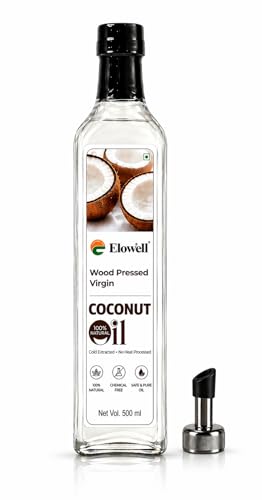 Elowell Cold Pressed Coconut Oil 500mL | Wood Pressed Virgin | From Our Own Farms in Tamil Nadu | Unrefined, No Heat Processed | 100% Pure & Natural | Edible Cooking Oil | Hair, Skin & Baby Care