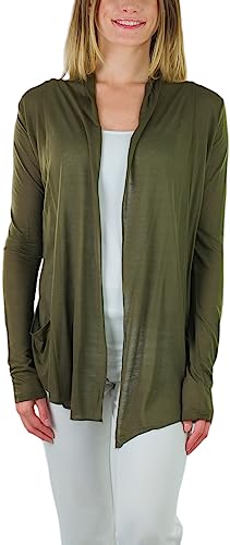 Image of ToBeInStyle Womens Open Front Long Sleeve Lightweight Asymmetrical Draped Cardigan with Side Pockets