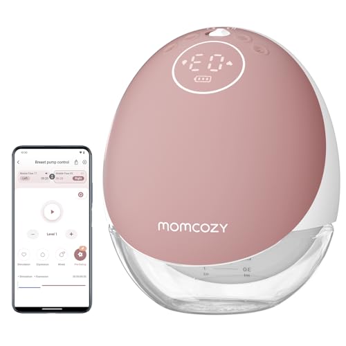 Image of Momcozy Mobile Flow Breast Pump, App Controlled with Multi-Modes, Hands-Free & Wearable M9 Breast Pump, Stand up Directly with Breastmilk Storage, 1 Count, Pink