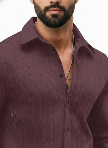 Image of Amazon Brand - INKAST Men's Regular Fit Button Down Dress Shirts Textured Long Sleeve Casual Hawaiian Shirt