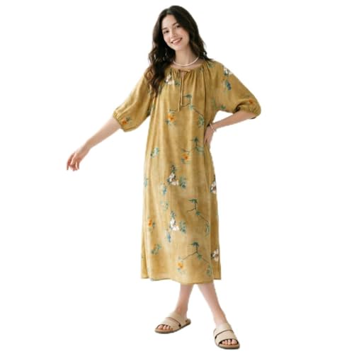 Image of lvenzse Womens Maxi Dress Boho Chiffon Floral Printed V-Neck Long Dresses