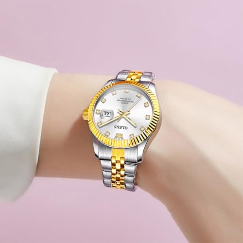 Image of OLEVS Watch Women Silver Watch for Women Luxury Diamond Womens Watches for Small Wrist Stainless Steel Waterproof Analog Quartz Date Elegant Reloj para Mujer