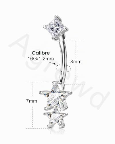 Agrewd Percing Rook Minimaliste Étoile Argent Bijou de Percing Sourcil 16G Acier Inoxydable 316l Daith Barbell CZ Transparent Barre de Sourcil Rook pour Femmes 8mm – vue 2