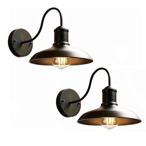 WYQSX Applique Murale Exterieur Vintage, Applique Murale E27, IP65 Luminaire Exterieur Style Industriel Noir - Diamètre 24cm Lampe Extérieur Aluminium (Ampoule Non Incluse)
