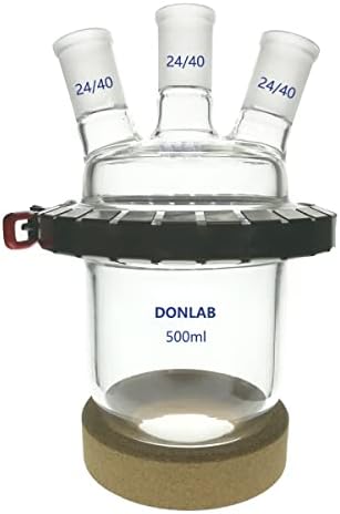 DONLAB REA-0073 2000ml/2L,24/40 Cylindrical Round Bottom Reaction Kettle Flask, Three-Neck Ground Glass Joints