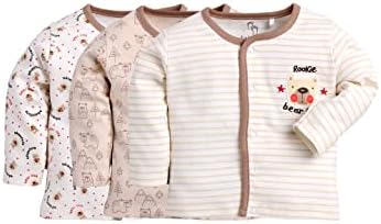 BABY GO 0-3M/3-6M/6-9M/9-12M Full Sleeves 100% Pure Cotton Open Shirts/Snap Botton Tees for Baby Boys(Pack of 3) Beige